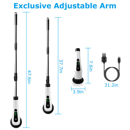 Brosse Nettoyante Électrique Rotative Sans Fil Rechargeable Télescopique 1Pc – 8 Têtes Interchangeables, 2 Vitesses, Bras Extensible – Baignoire, Carrelage, Sol